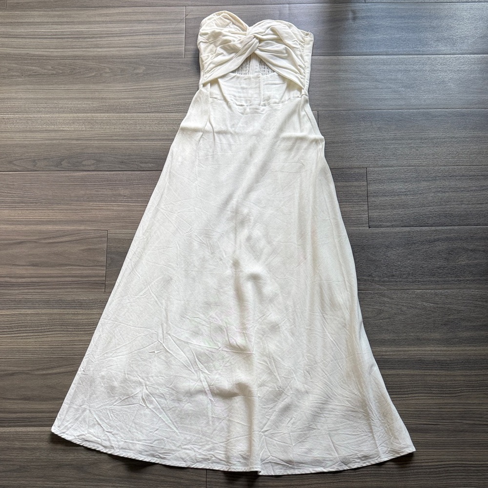 Petal + Pup Strapless Twist Bust Midi Dress Ivory Cream US 0 AU 4
